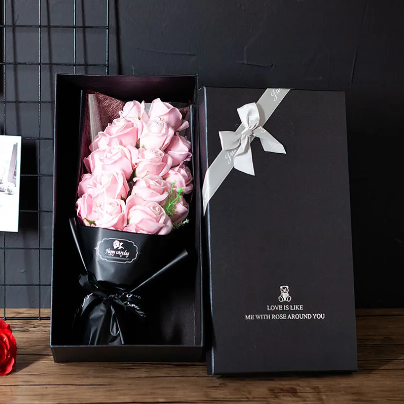 Valentine`s Day Soap Flower Simulation Eternal Rose Flowers With Box Mother`s Days Gift Champagne Free DHL HH21-875