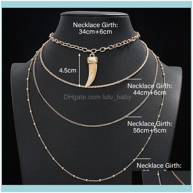 Chains 4 Layers Wolf Canine Teeth Pendant Chain Necklace Multi-layer Charm Collar Choker For Women Jewelry Gift1