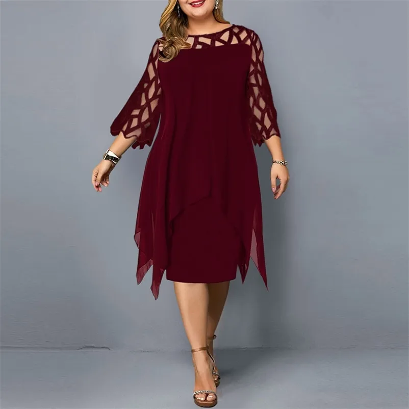 Kadın Yaz Elbise Artı Boyutu Parti Bayanlar Zarif Örgü Kollu Rahat Düğün Kulübü Kıyafet Giyim 6XL 210618