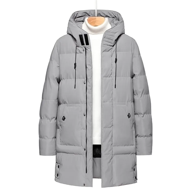 Homens inverno quente espesso cor sólida cor parka casaco impermeável jaqueta com capuz outono moda casual 211104