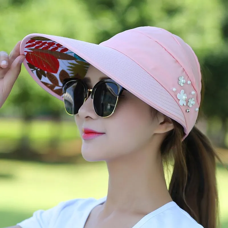 Summer Womens Foldable Sun Hat With Pearl Flower Visor And Wide Brim Floppy  Cap For Outdoor Casual And Baseball Head Wear From Oliviakimy, $11.32