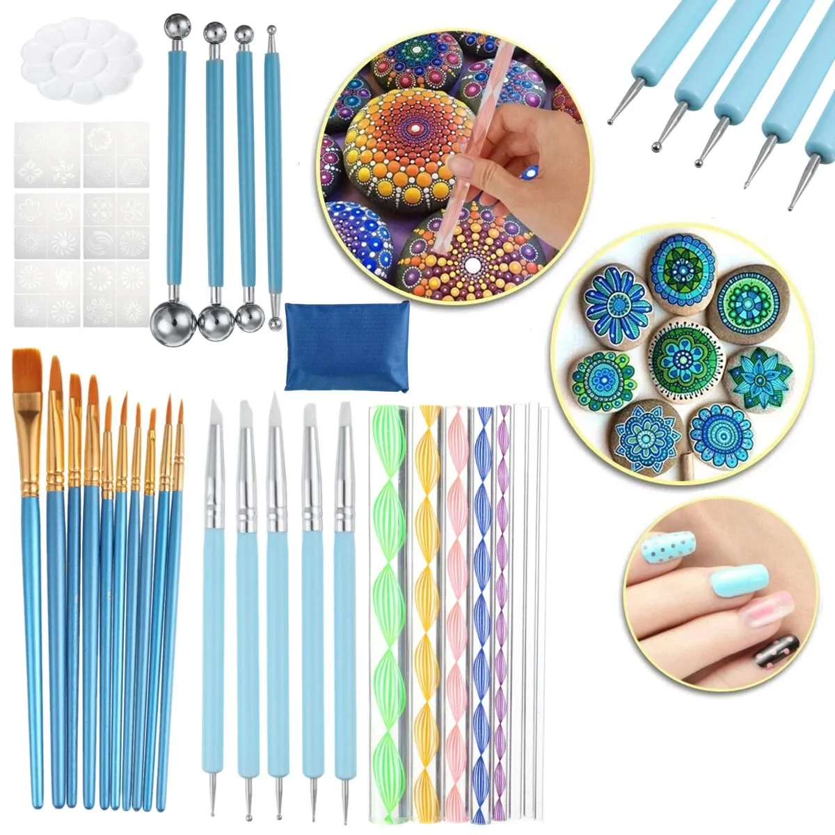 Modelones 8Pcs Nail Art Brush Set, 7Pcs Gel Nail Brushes 1Pcs Nail Dotting  Tool | eBay