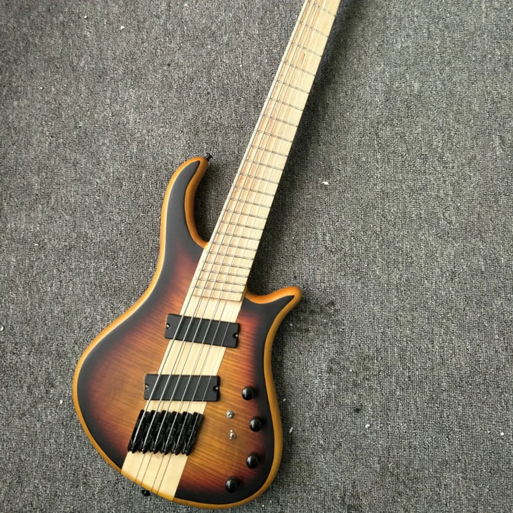 6 Strings Tobacco Sunburst Neck Thru Body Electric Bass Guitar With