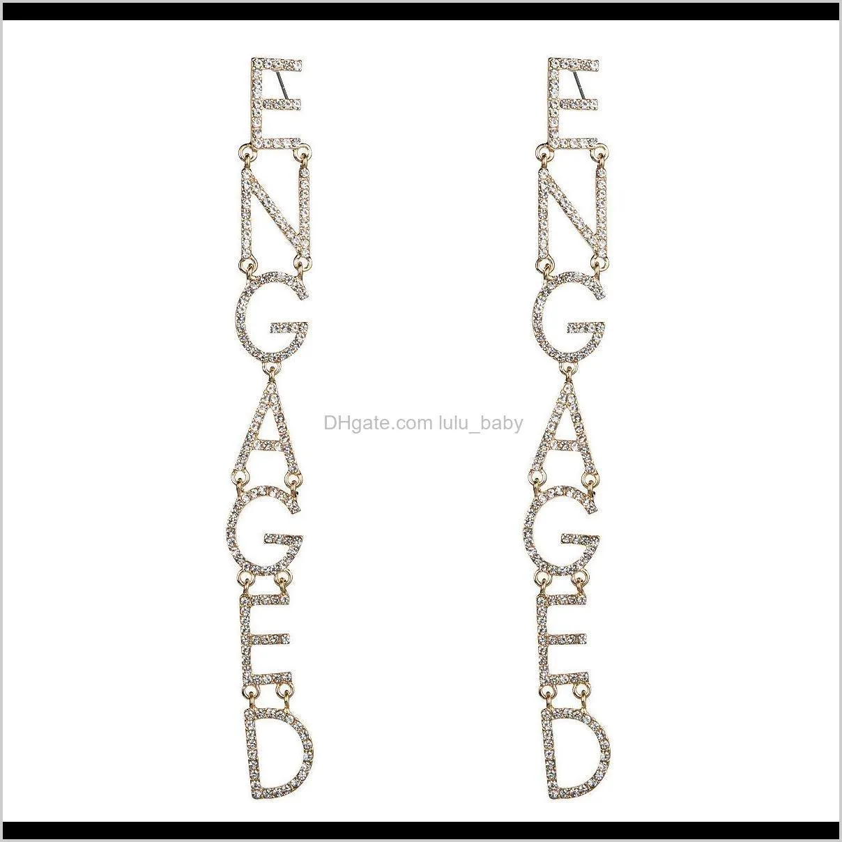 english letters engaged in acrylic diamond bride earrings female full diamond super flash ins net red style