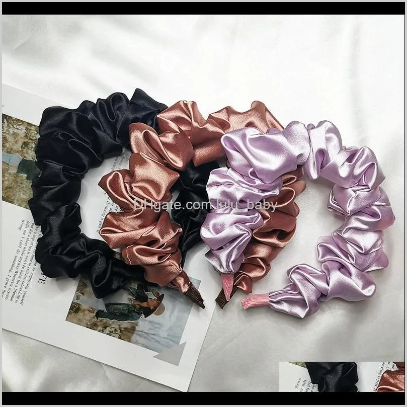 imitation silk ruched headband head bezel lady simple solid color hairband wrinkled hair hoop bandana headbands for women 10pcs