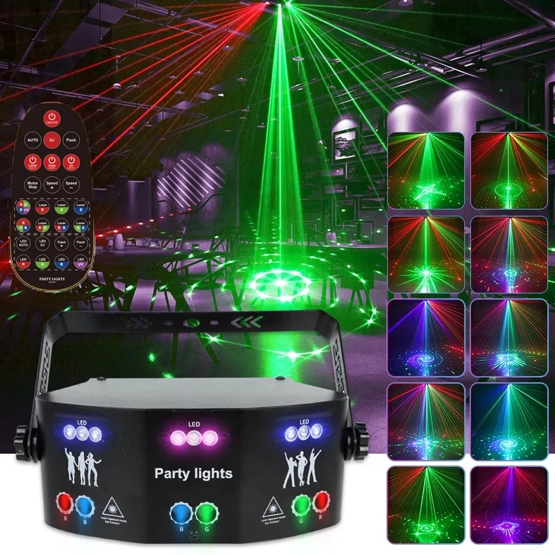 RGB Laser Lighting 15-Eye Disco Lampa DMX Pilot Scena Strobe Light AC110-240V LED Halloween Boże Narodzenie Bar Party Projetor Home Decor