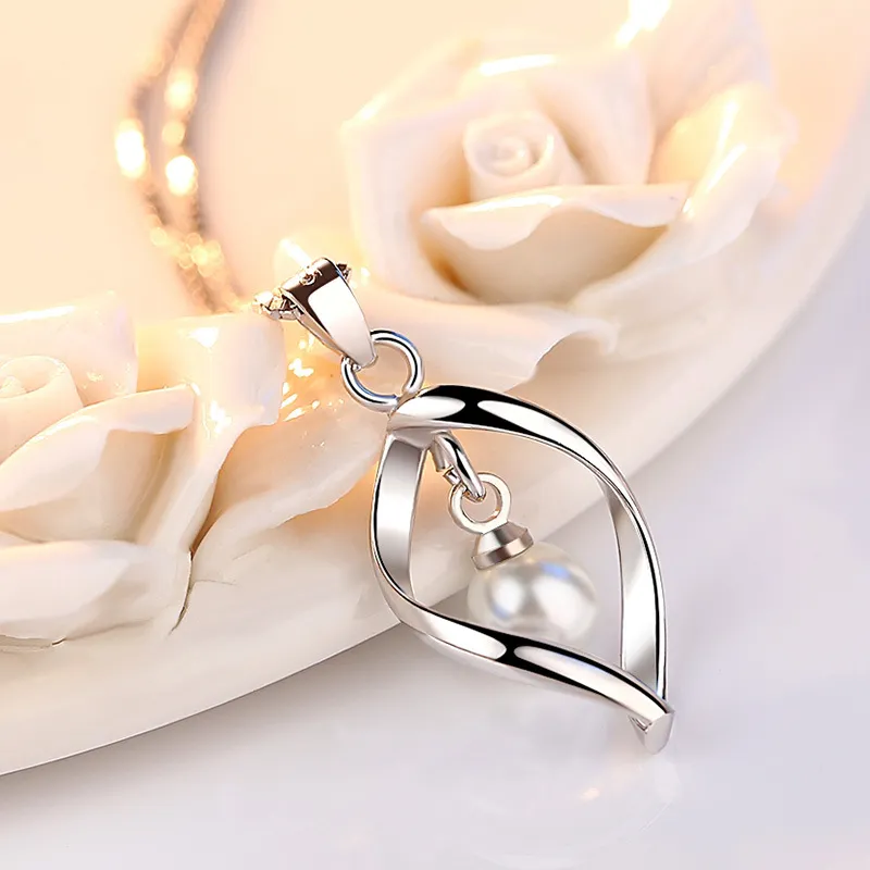 6 mm perlas inteligentes colgante plata esterlina collar de clavícula joyería femenina natural recinto de la boda de la perla de agua dulce de 18k chapado en oro blanco