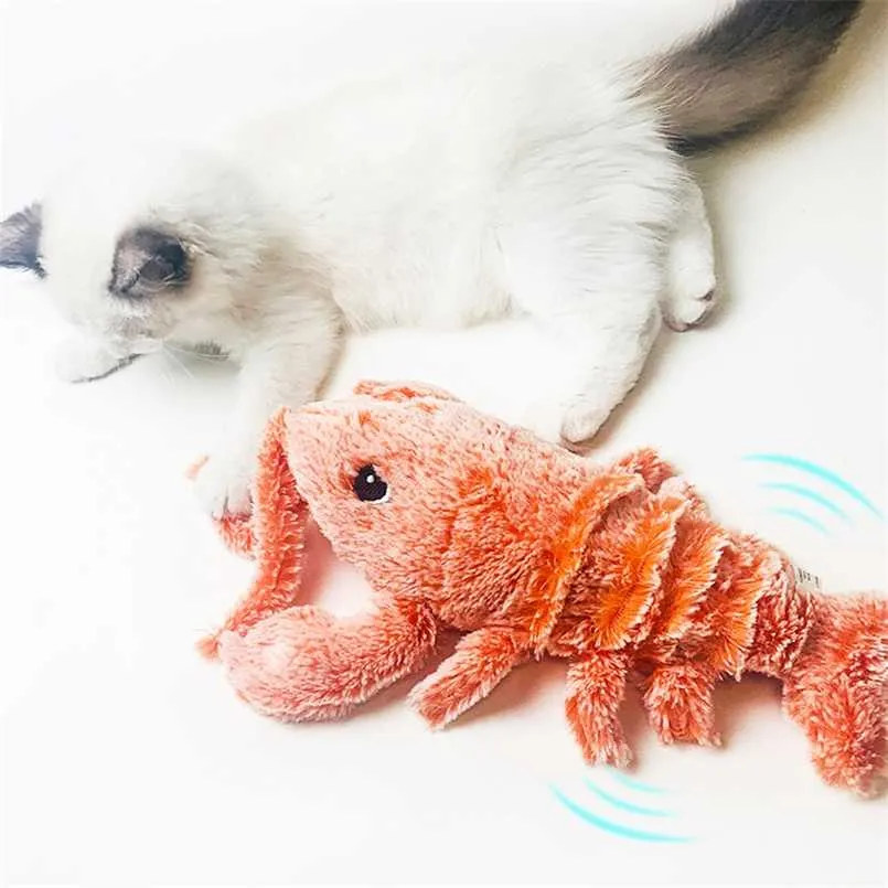 Pet électrique sautant chat jouet crevette mobile simulation homard danse jouets en peluche pour chien de compagnie chats peluche animal interactif jouet 211122