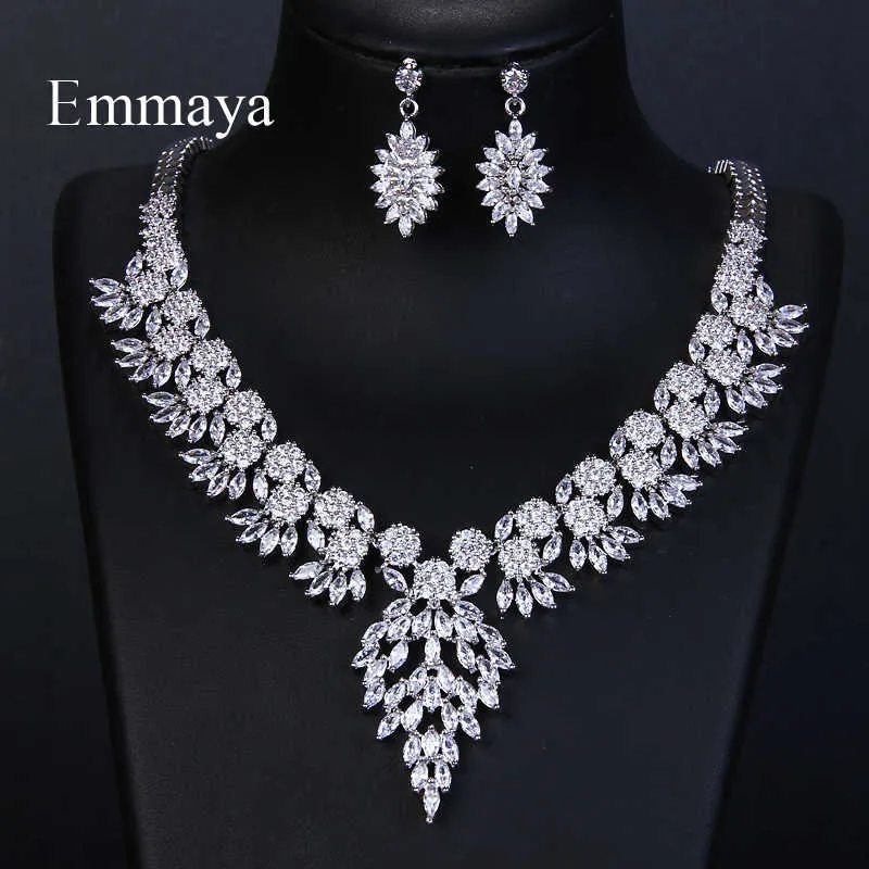 Emmaya – collier et boucles d'oreilles en cristal de Zircon cubique scintillant, ensemble de bijoux de mariée, cadeau de mariage, H1022