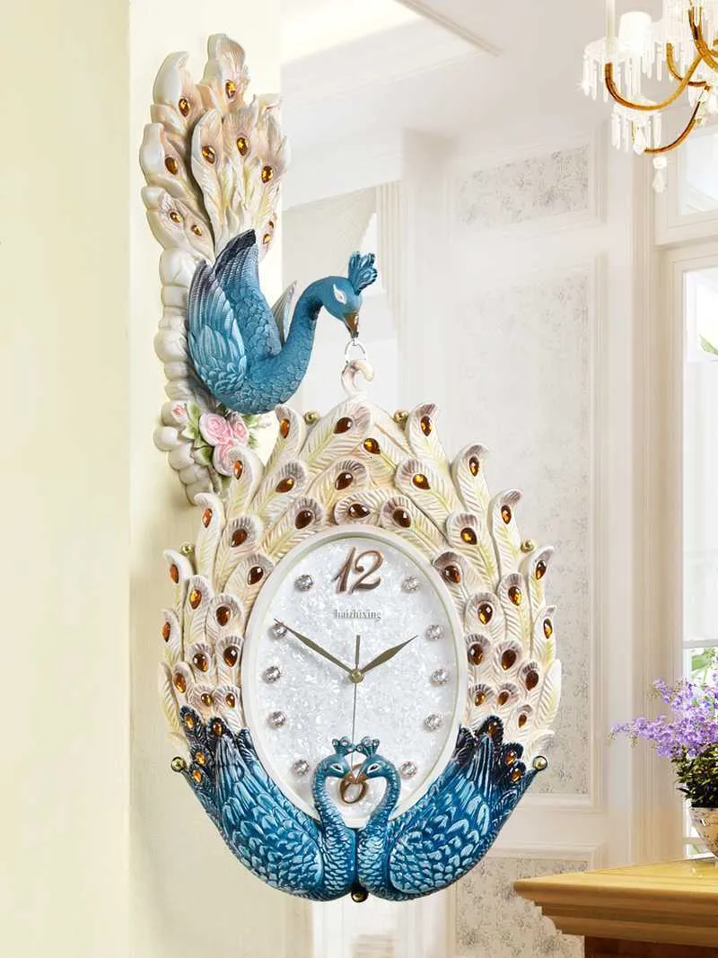 豪華 クジャク壁掛け時計家庭用 - インテリア時計