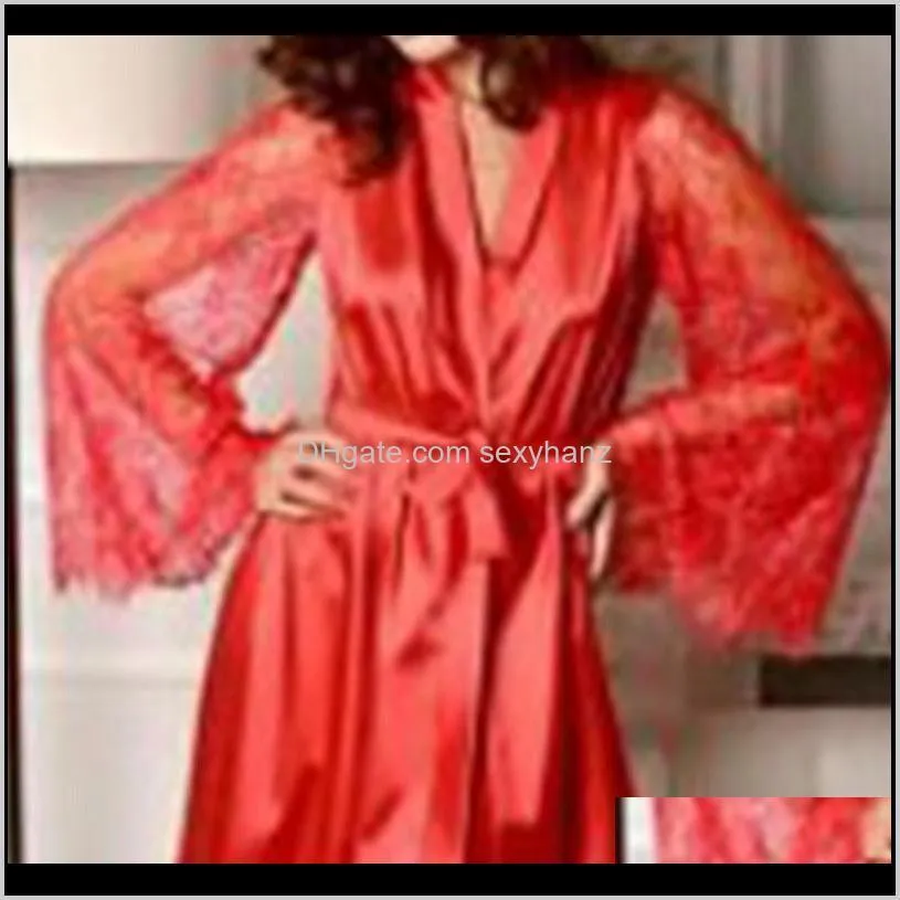 women`s robe sexy pajama bathrobe dress long sleeve silk lace nightgown with belt sleepwear robe women bathrobe night gown loose1