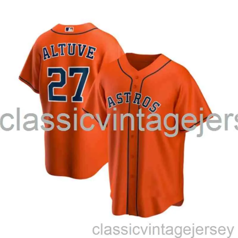 Jose Altuve #27 oranje honkbalshirt XS-6XL gestikt heren dames jeugdhonkbalshirt