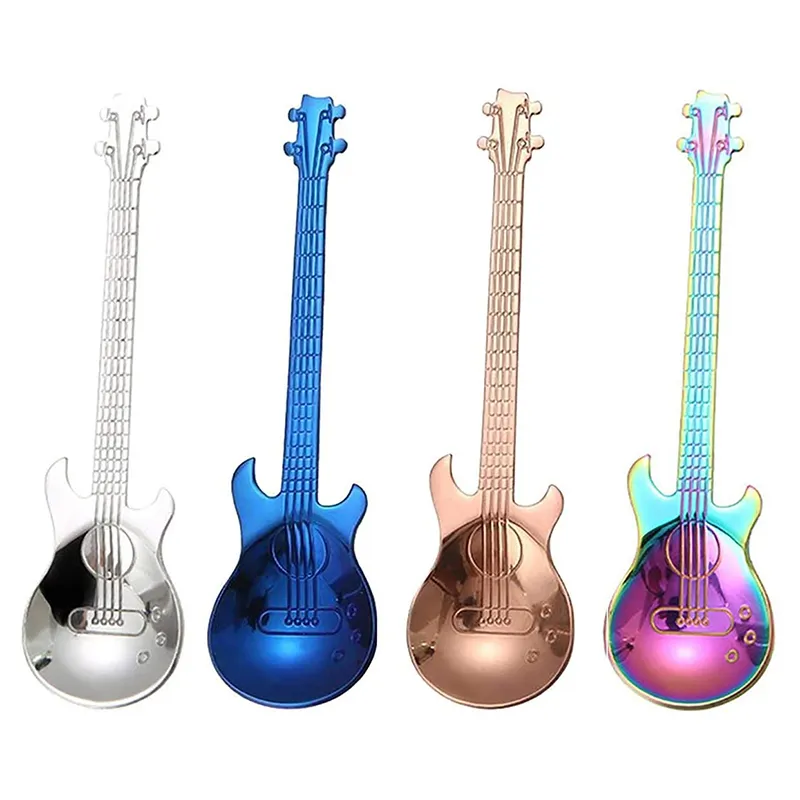 Stainless Steel Guitar Bass Spoon Musical Instruments Coffee Mixing Home Kitchen Dining Flatware Stirring Spoons WH0385