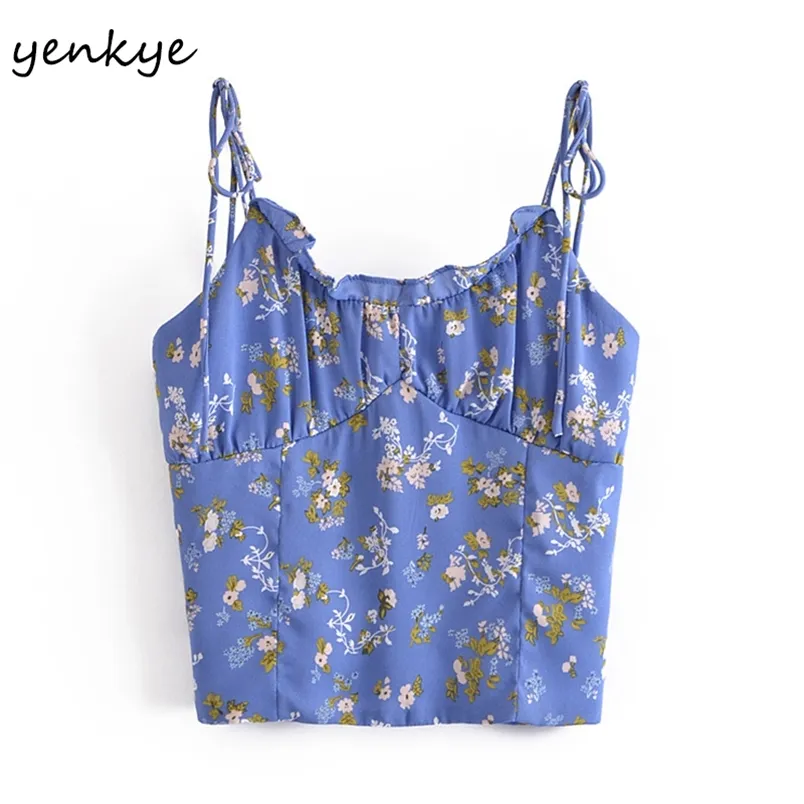 Vintage Floral Print Sexy Cami Top Women Holiday Summer Crop Female Chiffon s 210514