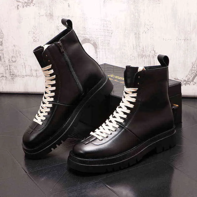 Fall Winter Luxury Mens Casual Boots Round Toe Platform Male Mid Calf Motorcycle Botas British Leisure Shoes Size 38-44
