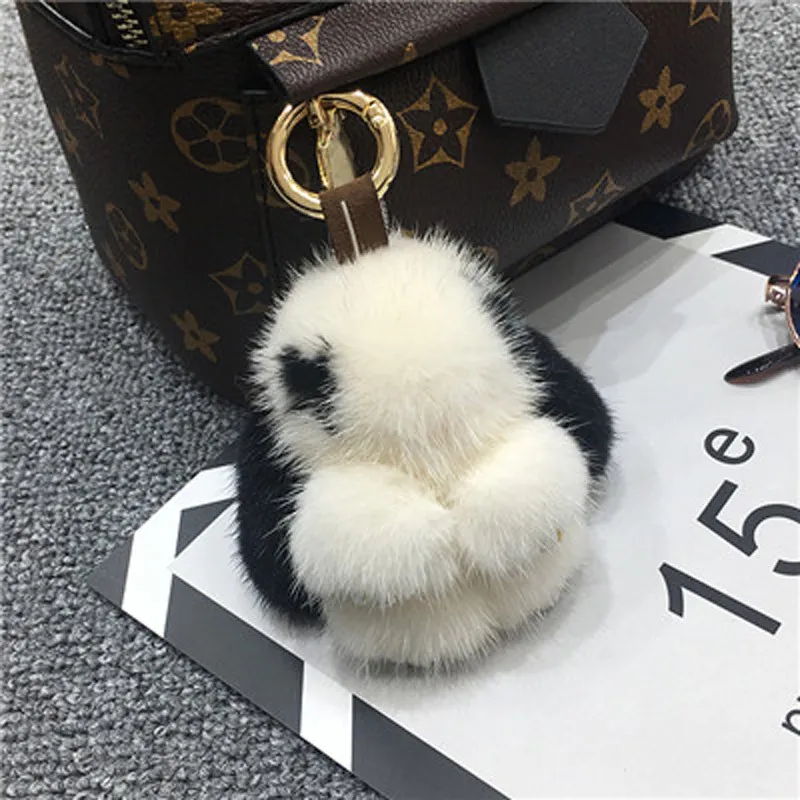 Natural Mink Fur 8 cm 3.15 in Animal-Shaped Keychain with Bone and ...