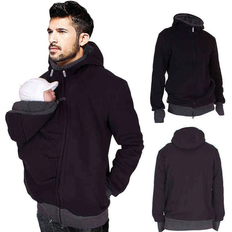 New Autumn Winter Kangaroo Baby Carrier Hooded Hoodies Sweatshirt For Father Babywearing Jacket Multifunctional Kangaroo Clothes G1229