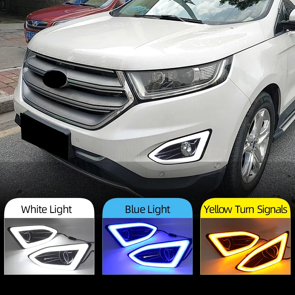 1 SET FÖR FORD EDGE 2015 2016 2017 2018 Bil LED DRL Dagtid Running Light med gul Siganl dimlampa