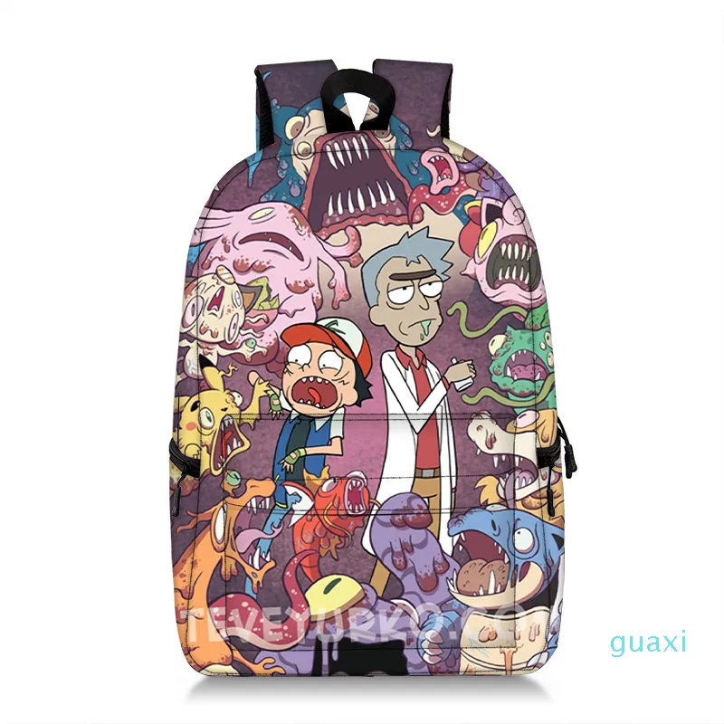 Mochila con estampado de estudiantes con patrón Rick, juego de viaje escolar divertido, cómodo y de gran capacidad, de alta calidad