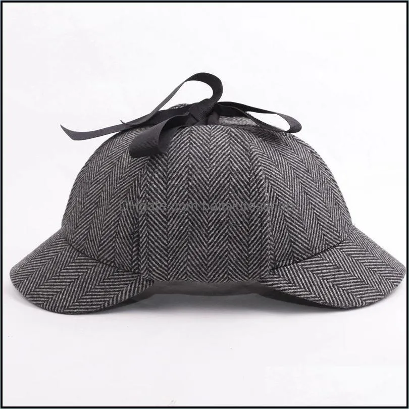 SHOWERSMILE  Hat Unisex Winter Wool Berets For Men Deerstalker Tweed Cap Accessories British Detective Hat Women