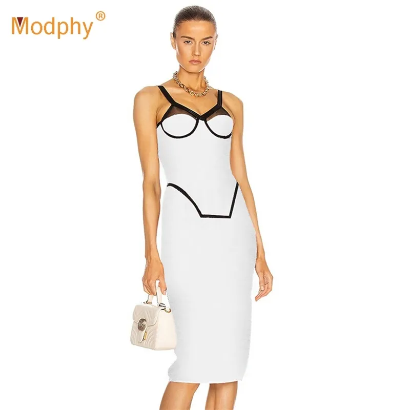 Sommer Mode Verband Kleid Frauen Sexy Spaghetti Strap Nähte Bodycon Club Promi Abend Party Track Vestidos 210527