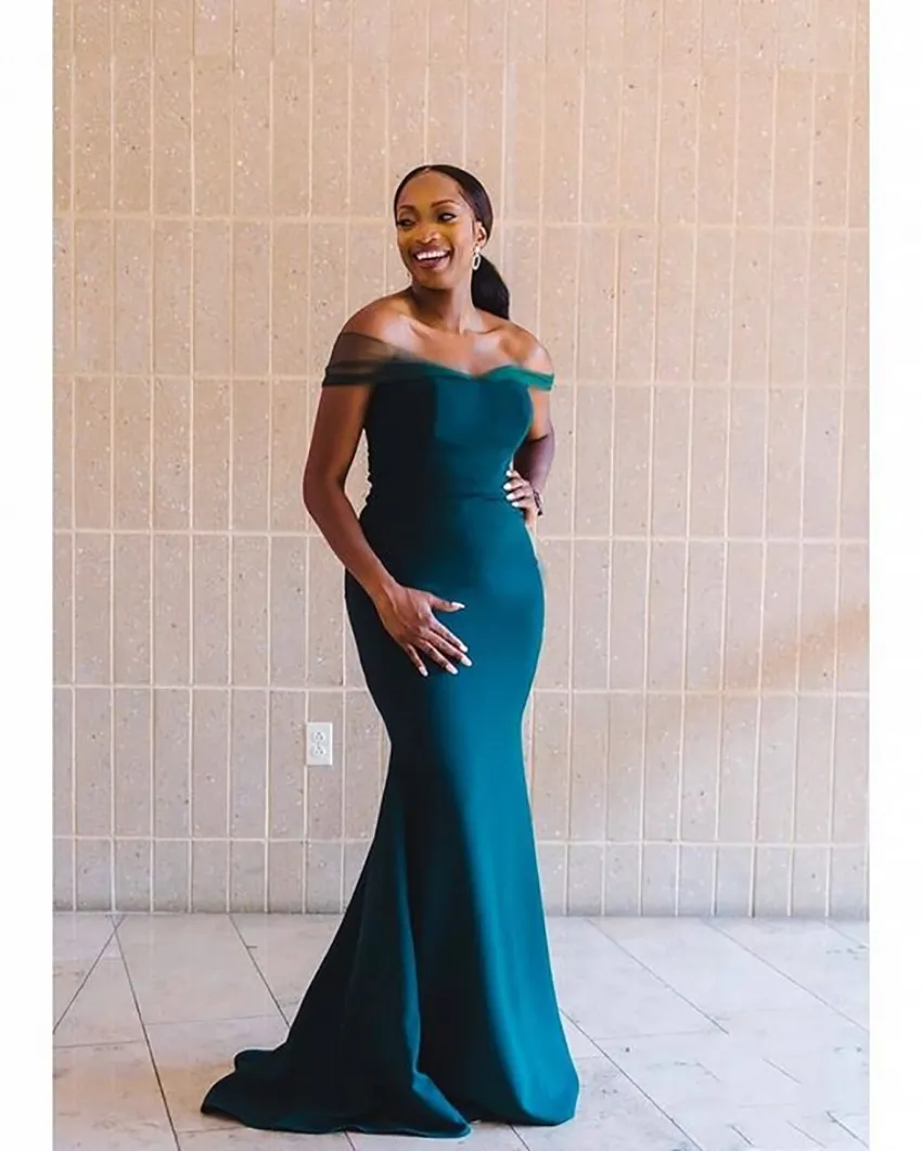 Teal Mermaid Bridesmaid Dresses Off Shoulder Sweep Train Pleats Wedding — free download
