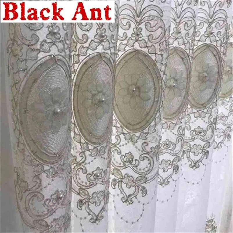 Fransk Light Luxury Lace Pearl Broderad Voile Window Screen Tulle Gardin för vardagsrum Sheer Fabric Custom Made X-ZH033 # 40 210913