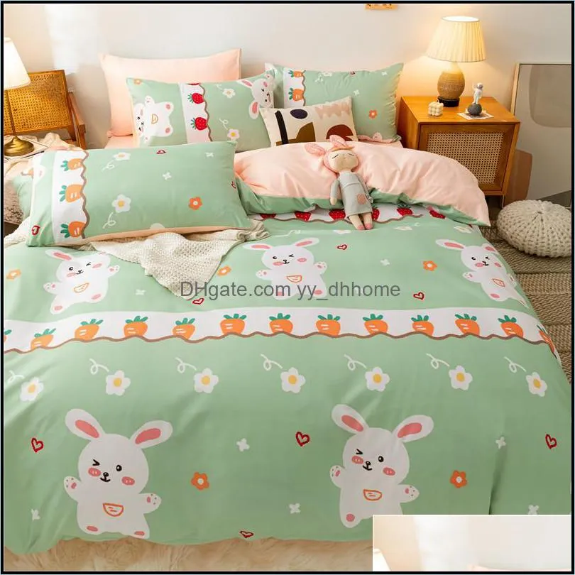 Bedding Sets Duvet Cover Set 4 Pieces Grid Ruffle Bedclothes Include Bedskirt 2pcs Pillowcase Comforter For Kids And Adult Oceania