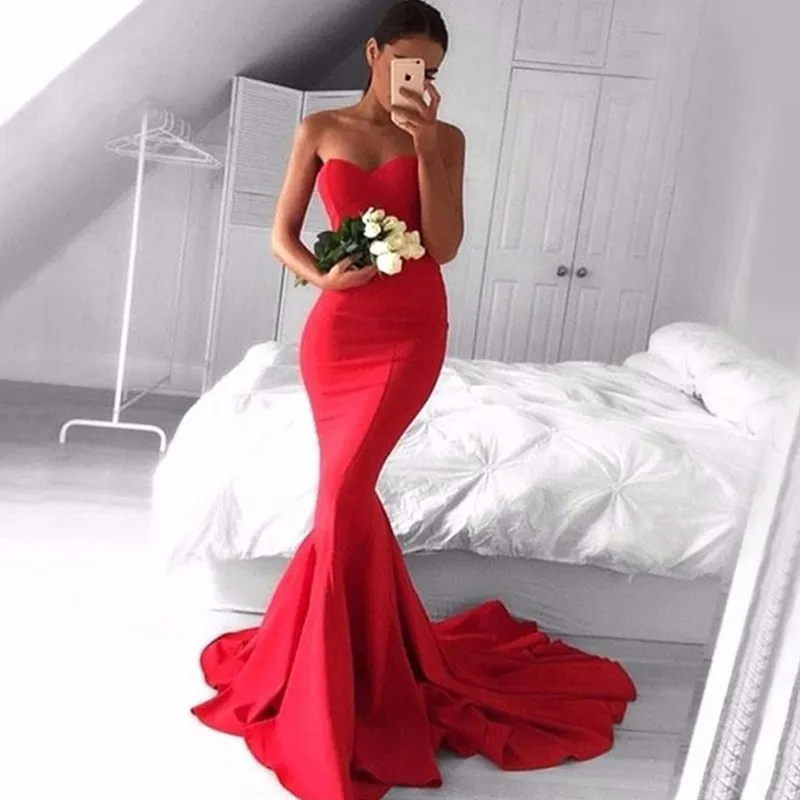 Boho Mermaid Red Fishtail Prom Dress With Sequined Lace And Open