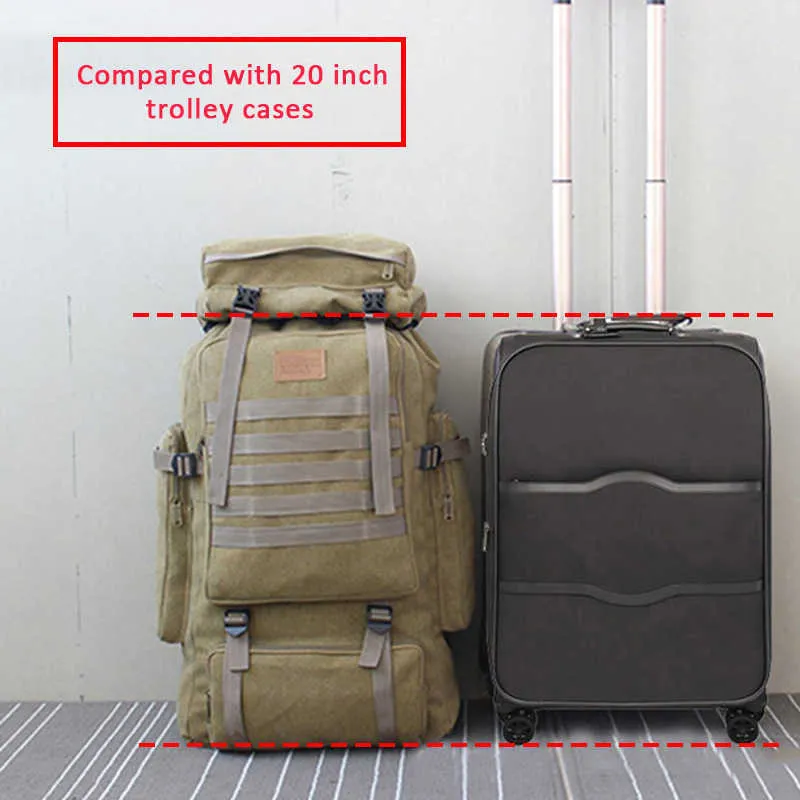 60L Stor Militärväska Kanfas Ryggsäck Taktiska Väskor Camping Vandring Rucksack Armé Mochila Tactica Travel Molle Män Outdoor Bags Y0721