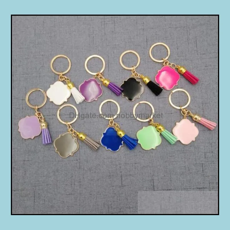 New Design 3cm New Hot Customized Personalized Blank Quatrefoil Tassel Keychain Alloy Monogrammed Quatrefoil Tassel Keyring T289