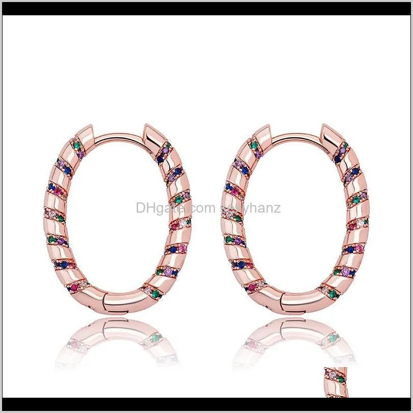 best selling copper gold silver plated multi-color available cz oval shape diamond huggie hoop earrings