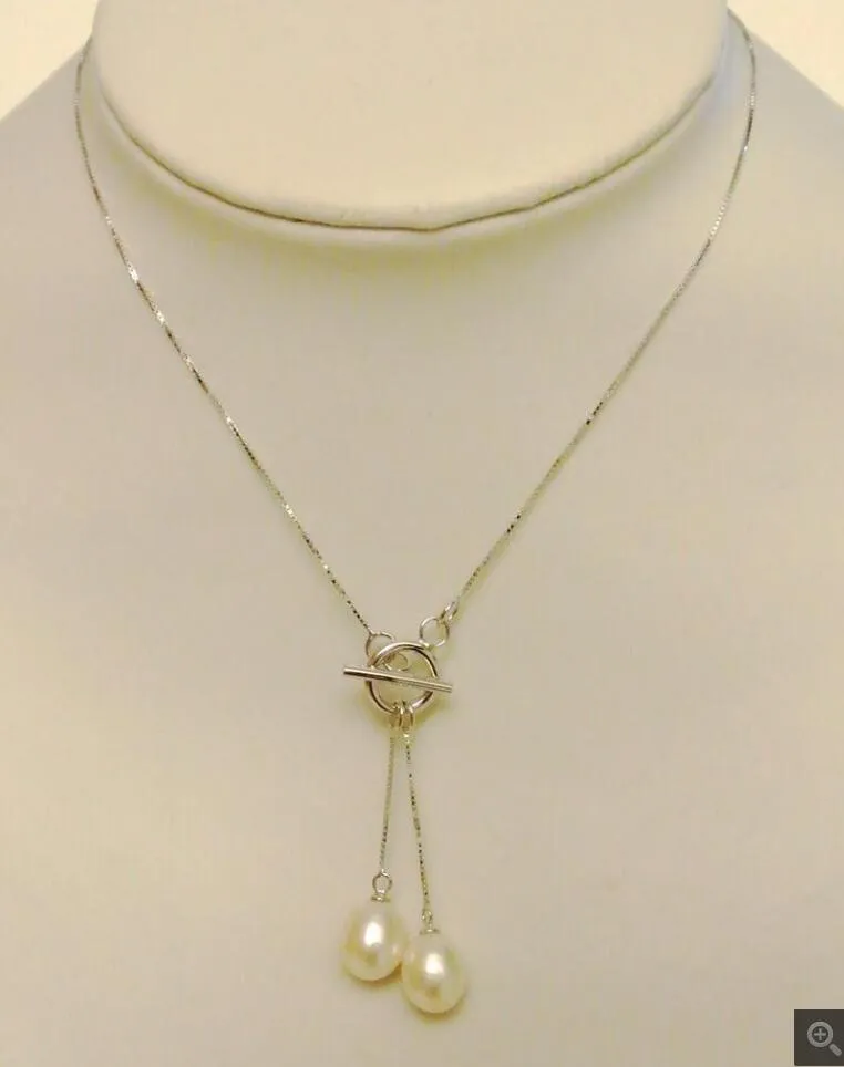 Feine Perlen Schmuck Natürliche Sterling Silber Lariat Anhänger Halskette Original Kultivierte Süßwasser Weiße Perle