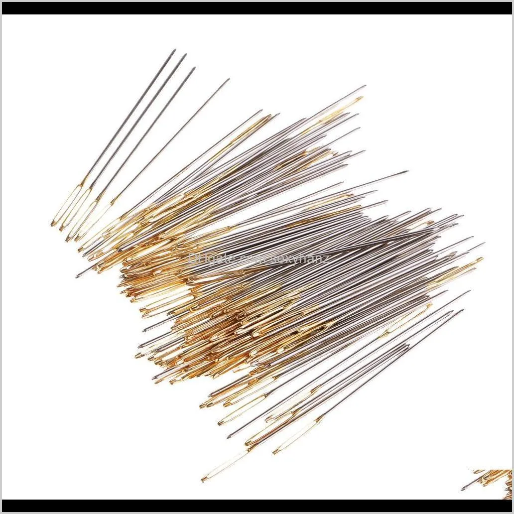 120 pieces mixed sliver gold large eye embroidery cross stitch hand needles size 26 28 in clear box