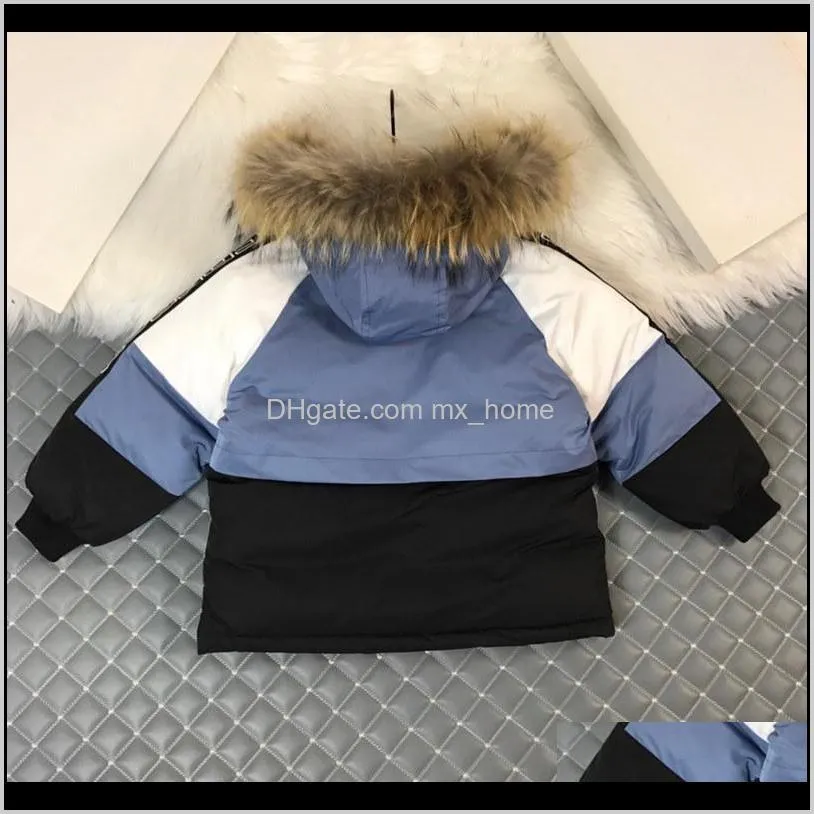 luxury children`s clothing boys and girls thick down padded jacket with real fur collar detachable high quality shipping