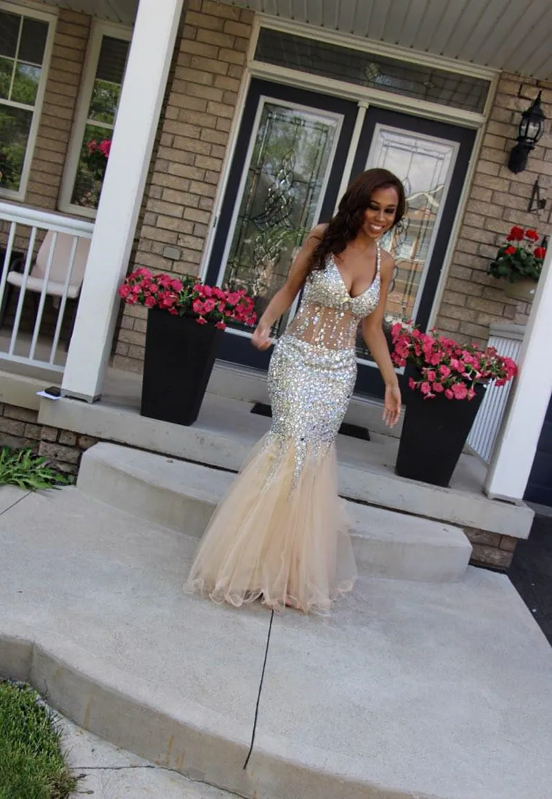 2022 Major Beading Sexy Long Prom Dresses Sleeveless Mermaid Crystal Evening Vintage Fishtail Cocktail Party Dress Custom Made