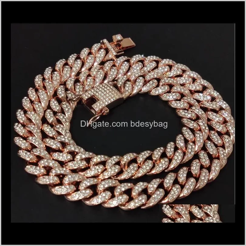 12.5mm  cuban link chain necklace bracelets set for mens bling hip hop iced out diamond gold silver rapper chains women luxury