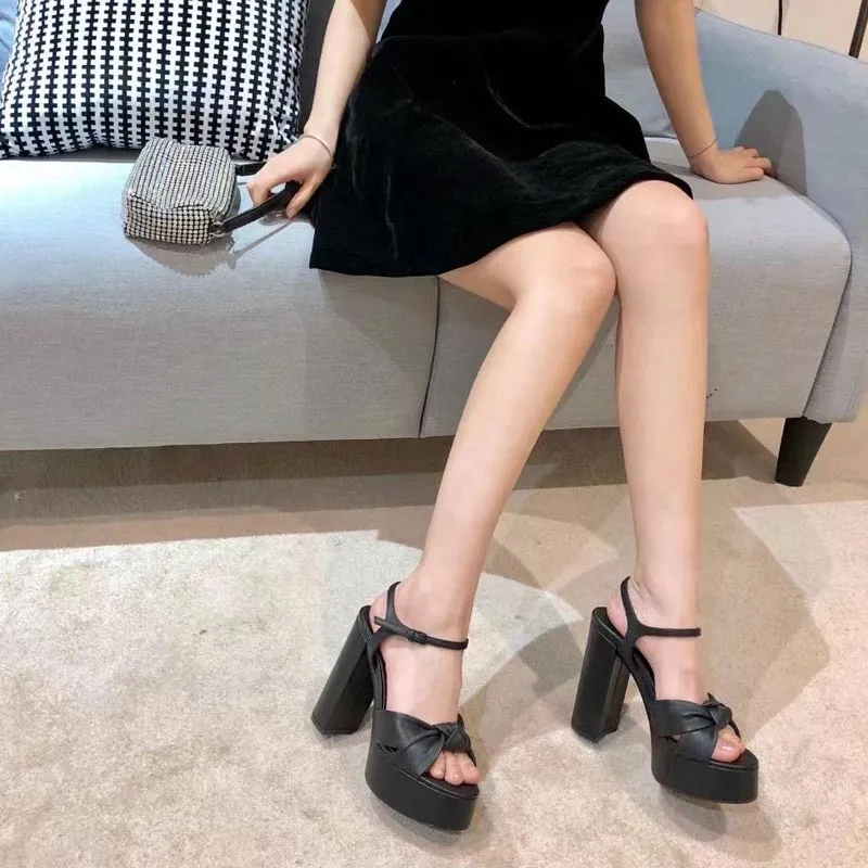 2022 lily platform supper high heels women sandals T show chunky soft genuine leather ankle strap sandal catwalk sexy lady fashion shoes buckle good quality shoe