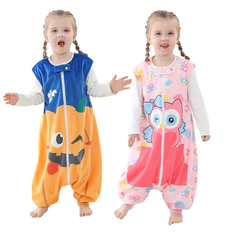 Sac de couchage Combinaisons Enfants Vêtements de dessin animé Printemps Automne Flanelle Vêtements de nuit Bébé Fille Pyjamas Garçons Sommeil 1-6Y 211130