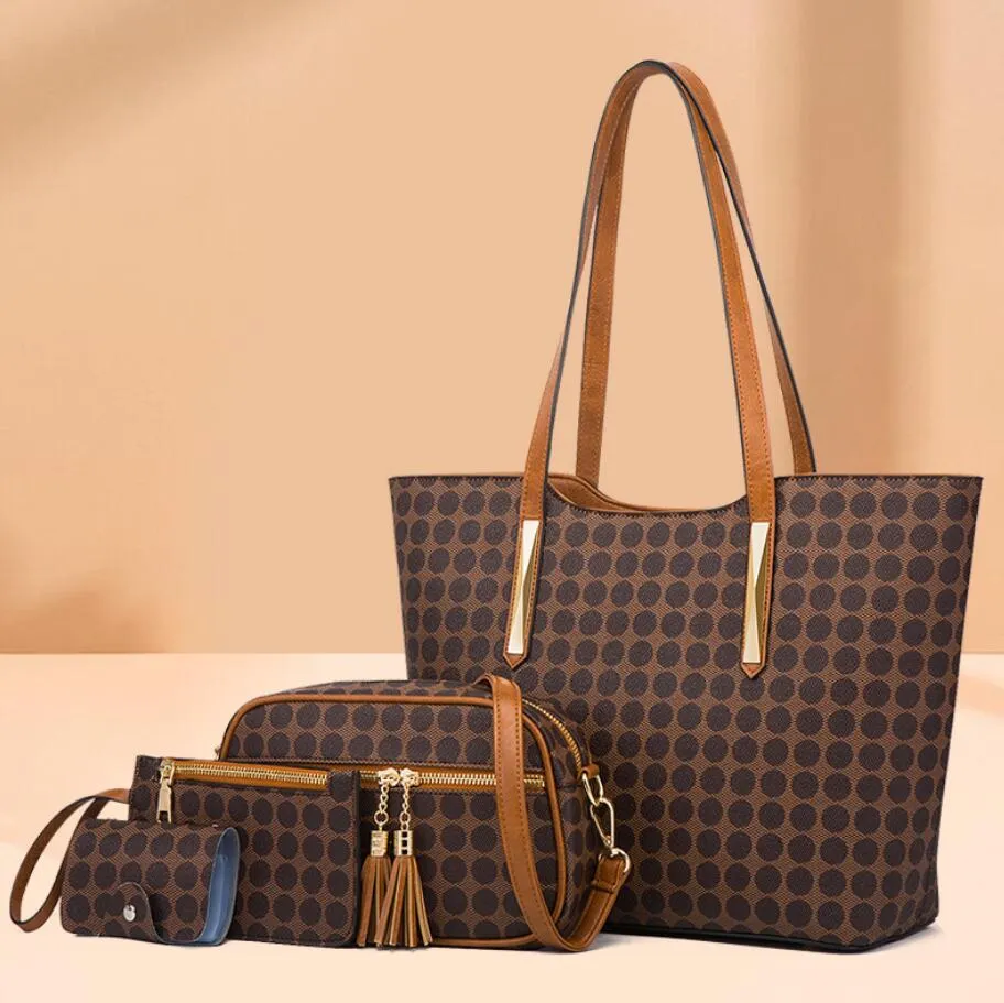 Simple Style Womens Totes Väskor Solid Färg Polka-dot Design Lady Axelväska Utomhus Stor-kapacitet 4-bitars handväska
