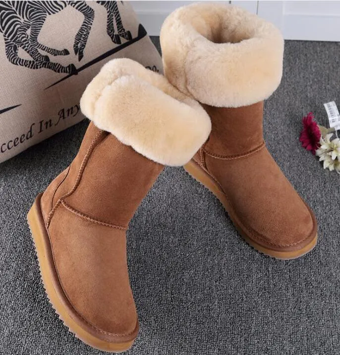 Botas de neve femininas clássicas de couro de inverno de designer, sapatos femininos de calor ao ar livre, cores múltiplas, tamanho americano 5---13 atacado