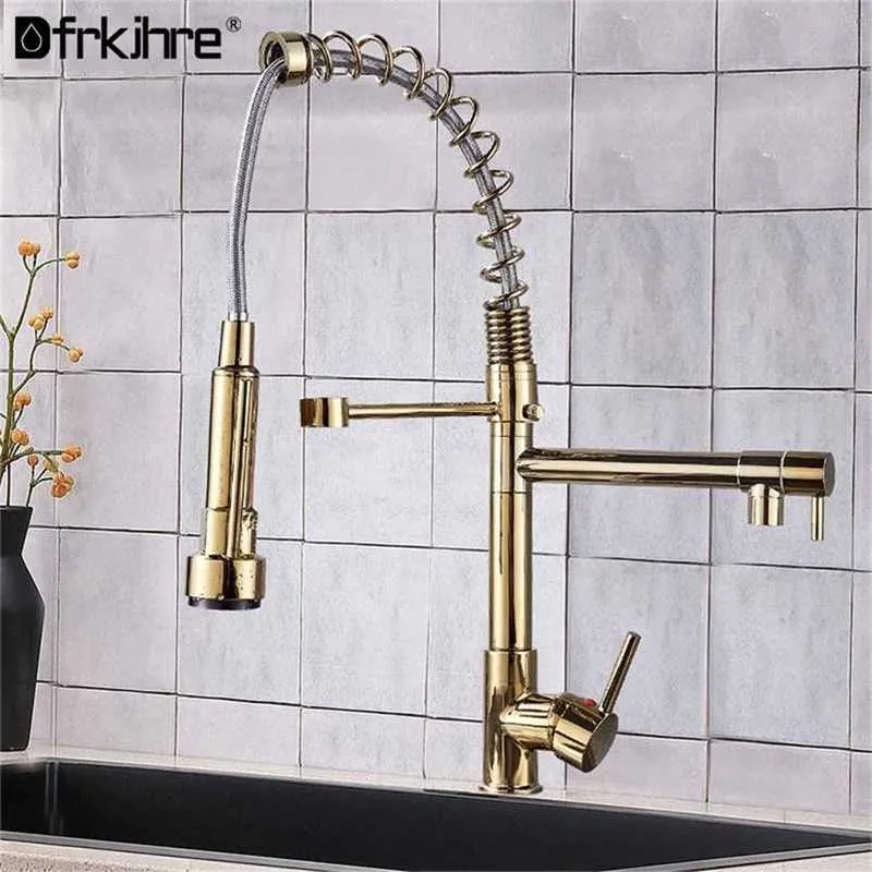 LED Torneira de Cozinha Orb Chrome Gold FinishPull Down e Cold Misturador Torneiras Único Punho Spray Spray 211108