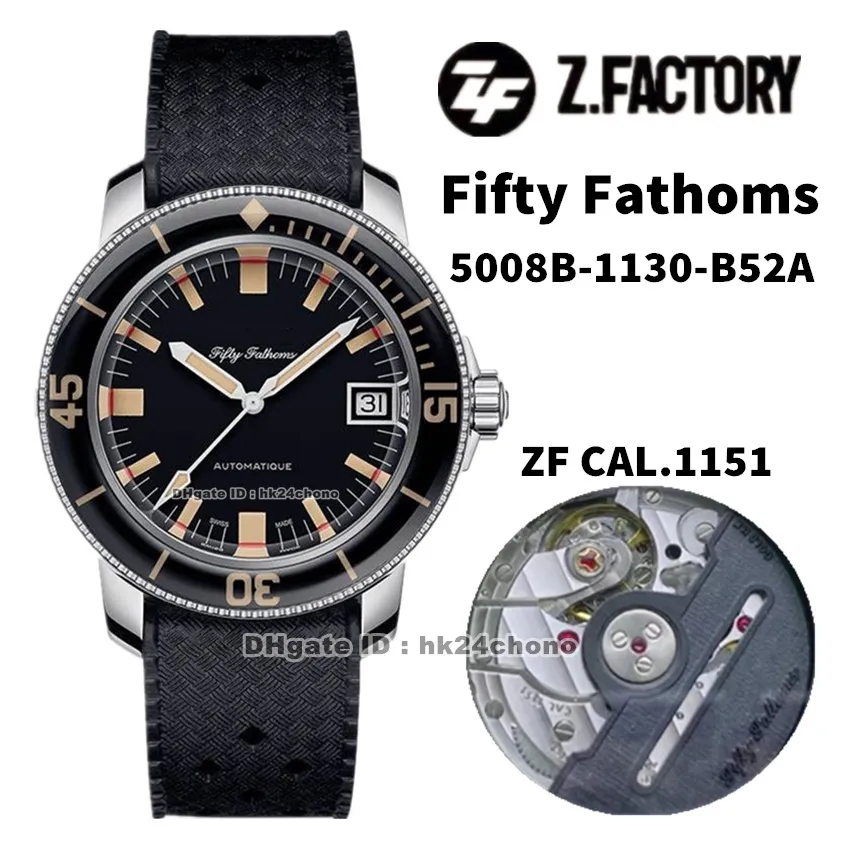 2021 ZF Factory Zegarki 5008B-1130-B52A Fifty Fathoms Barakuda Limited Edition Cal.1151 Autoamtycki Zegarek Mężczyzna Czarny Dial Pasek Gumowy Pasek Sporty Gentwatches