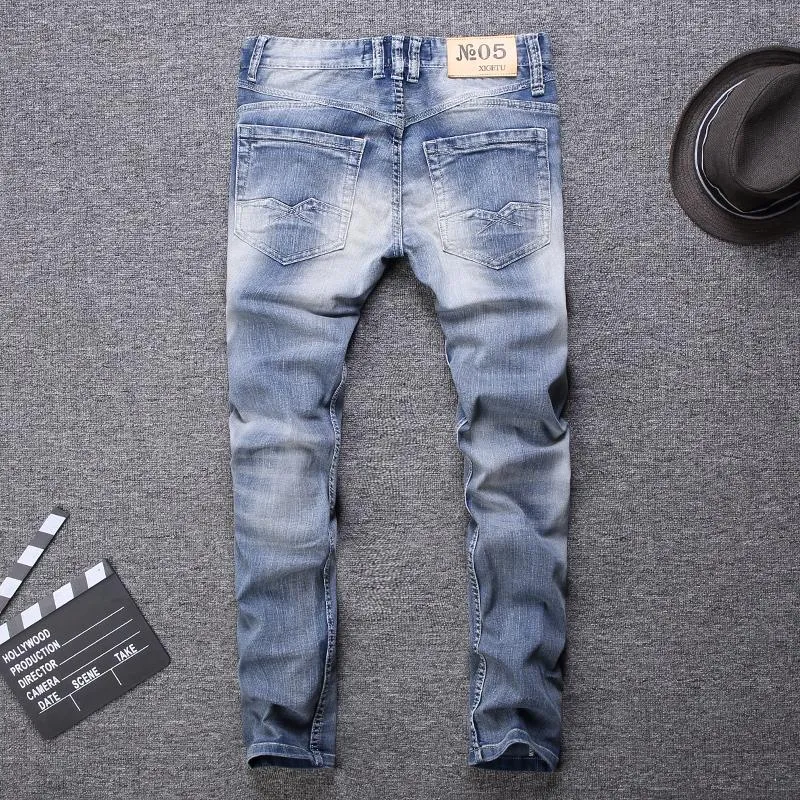 売れ筋超特価 ブランドスタイル21男性ジーンズライトブルーホワイト洗浄スリムフィットクラシックlyデザイナー夏ヴィンテージパンツメンズ 大感謝セール Timhorvath Com