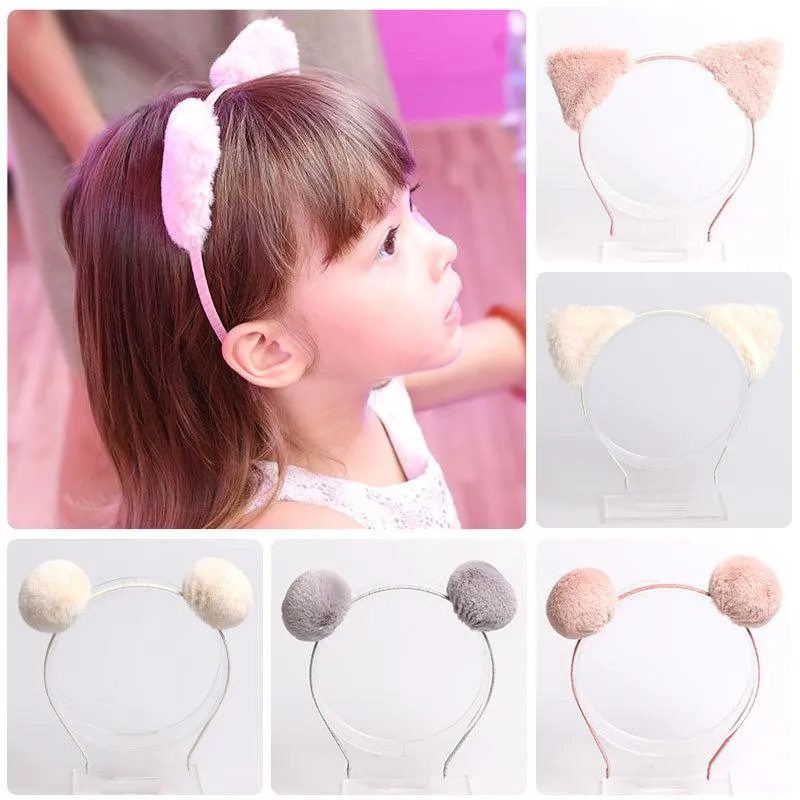 Cute Cat Ears Fasce per la testa Moda HairBezel Palline Bastoni per capelli in peluche Fascia per capelli Donna Ragazze Hairhoop Accessori per feste di compleanno TS1101