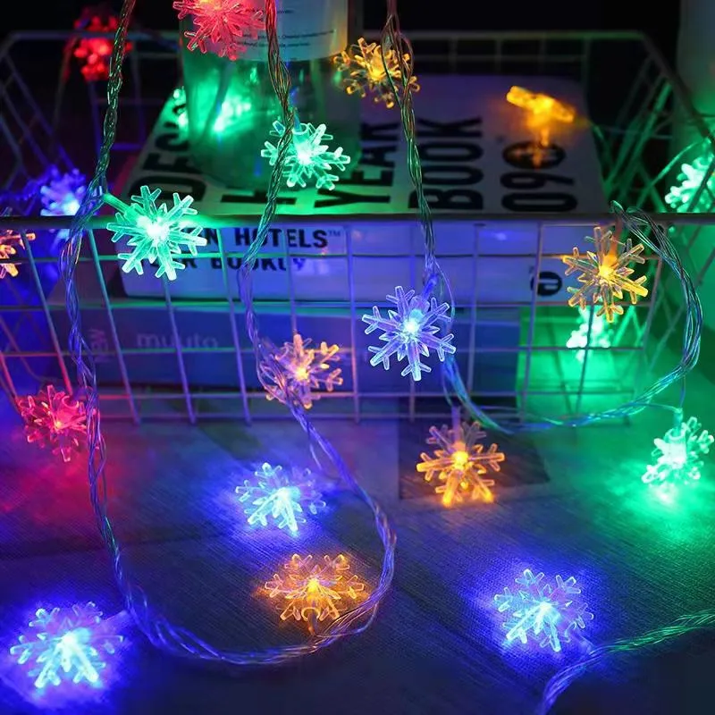 Strings 2m 5 M 10 M Kerstmis Sneeuwvlok LED Fairy Lighting String Batterij USB 220 V 110 V Bruiloft Outdoor Room Garland Holidays Decoration