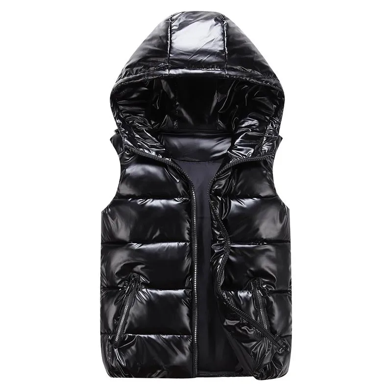 Men's Vests Man/woman/ Child Vest Winter Hooded Glossy Cotton Casual Waistcoat Sleeveless Jacket Warm Overcoats Hat