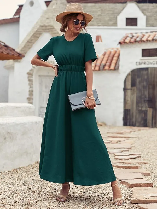green emerald velvet dress Buy Pine Green Cotton-Linen Deep-V Neck Empire Waist Maxi Dress Online at  SeamsFriendly main image 0