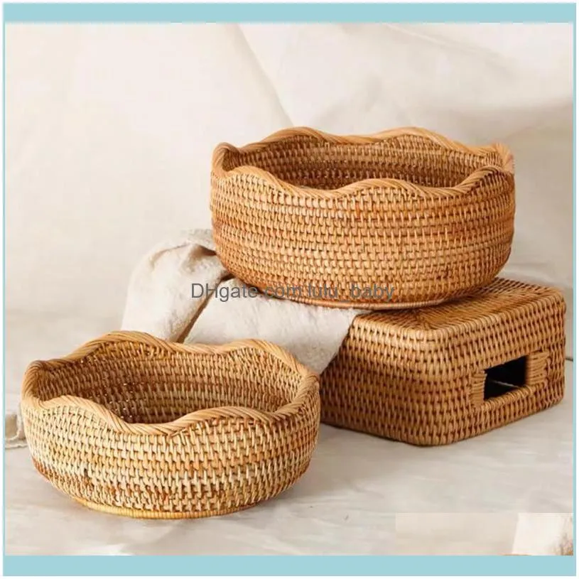 SALES!!! Round Rattan Woven Storage Basket Fruit Bread Kitchen Home Decor Organizer Jewelry Pouches, Bags