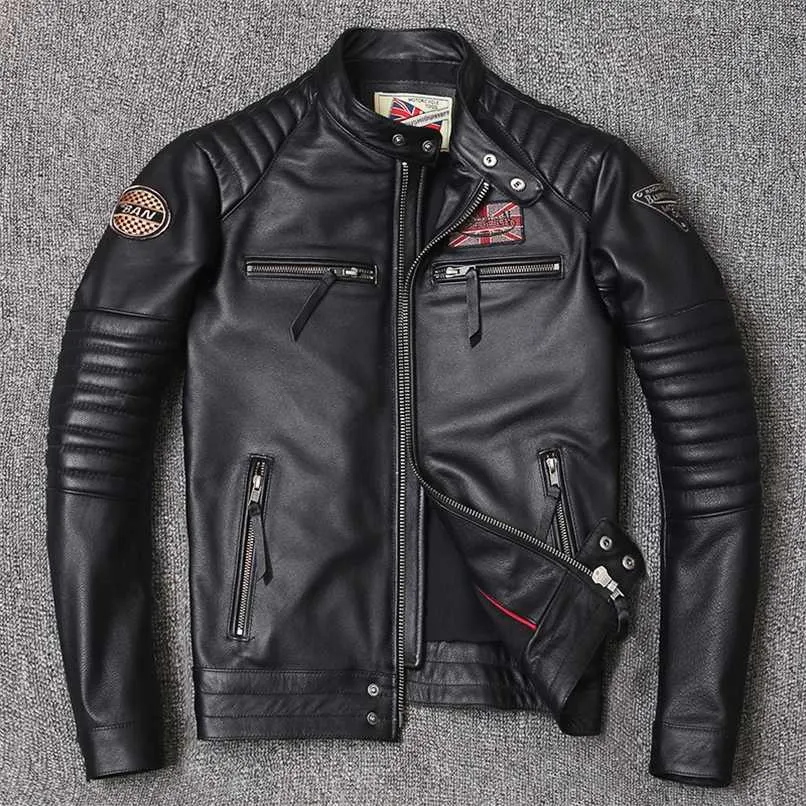 Motorcycle Genuine Leather Jacket for Men Style Biker Jackets Slim Cowhide spring Coat Men 211111